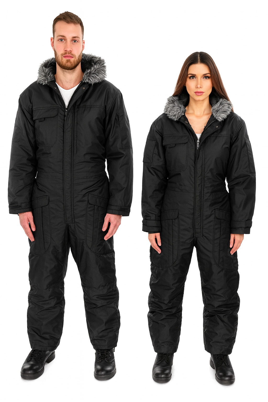 Insulated Snowsuit for Extreme Cold – Military One-Piece Ski Suit Black
