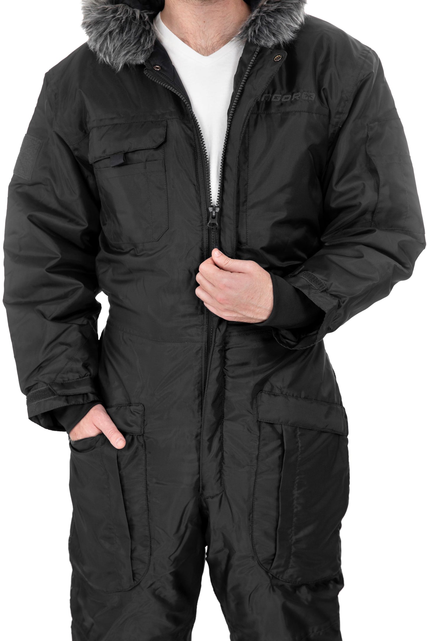 Insulated Snowsuit for Extreme Cold – Military One-Piece Ski Suit Black