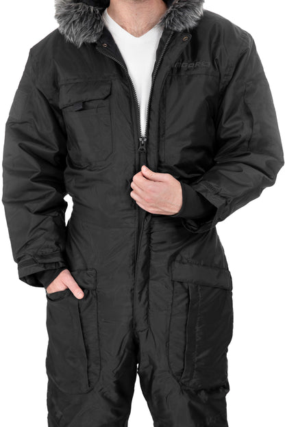 Insulated Snowsuit for Extreme Cold – Military One-Piece Ski Suit Black