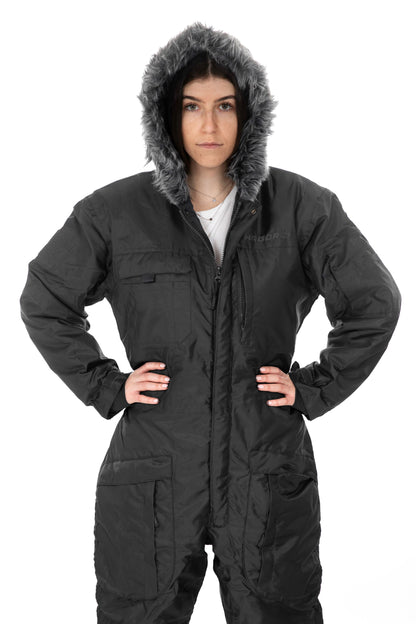 Insulated Snowsuit for Extreme Cold – Military One-Piece Ski Suit Black